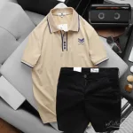 Set Bộ Nam Quần Short Kaki Lưng Thun Phối Áo Thun Pack Horse Polo Cổ Bẻ In Logo Chữ Prefect