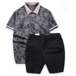 Set Bộ Nam Quần Short Kaki Lưng Thun Phối Áo Thun Polo Cổ Bẻ In Chữ
