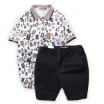 Set Bộ Nam Quần Short Kaki Lưng Thun Phối Áo Thun Polo Cổ Bẻ In Chữ