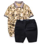 Set Bộ Nam Quần Short Kaki Lưng Thun Phối Áo Thun Polo Cổ Bẻ In Chữ