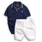 Set Bộ Nam Quần Short Kaki Phối Áo Thun Cá Sấu Cổ Bẻ Viền Bo Ngực Thêu Logo Chữ R