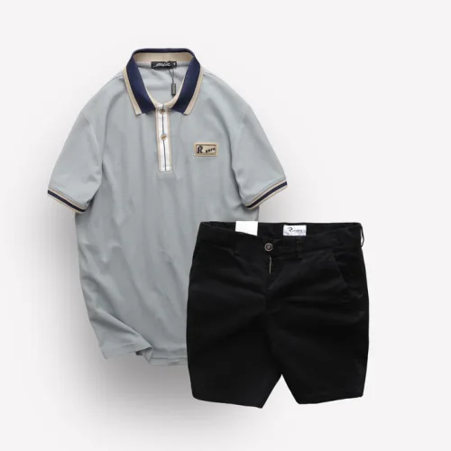 Set Bộ Nam Quần Short Kaki Phối Áo Thun Polo Cổ Bẻ Logo Chữ Rears