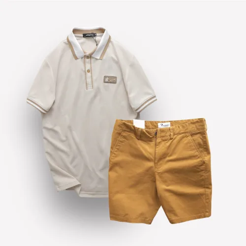 Set Bộ Nam Quần Short Kaki Phối Áo Thun Polo Cổ Bẻ Logo Chữ Rears