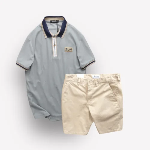 Set Bộ Nam Quần Short Kaki Phối Áo Thun Polo Cổ Bẻ Logo Chữ Rears