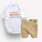 Set Bộ Nam Quần Short Kaki Phối Nút và Áo Thun Cổ Tròn In Chữ Big Size
