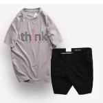 Set Bộ Nam Quần Short Kaki Phối Nút và Áo Thun Cổ Tròn In Chữ Big Size