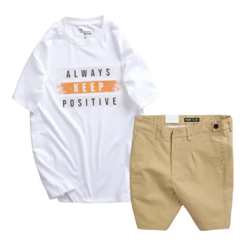 Set Bộ Nam Quần Short Kaki Phối Nút và Áo Thun Cổ Tròn In Chữ Big Size – một lựa chọn đáng tham khảo trong Set bộ quần áo nam