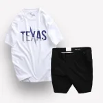 Set Bộ Nam Quần Short Kaki Phối Nút và Áo Thun Cổ Tròn In Chữ Big Size