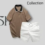 Set Bộ Nam Quân Short Kaki Rurumen Cao Cấp Phối Áo Thun Polo Cổ Bẻ Thêu Chữ Shark