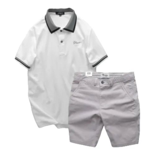Hình ảnh Set Bộ Nam Quân Short Kaki Rurumen Cao Cấp Phối Áo Thun Polo Cổ Bẻ Thêu Chữ Shark trong bộ sưu tập quần short kaki