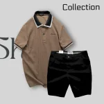 Set Bộ Nam Quân Short Kaki Rurumen Cao Cấp Phối Áo Thun Polo Cổ Bẻ Thêu Chữ Shark
