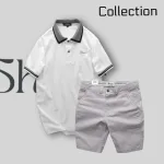 Set Bộ Nam Quân Short Kaki Rurumen Cao Cấp Phối Áo Thun Polo Cổ Bẻ Thêu Chữ Shark