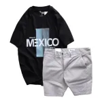 Set Bộ Nam Quần Short Kaki Rurumen Phối Áo Thun Cổ Tròn Big Size