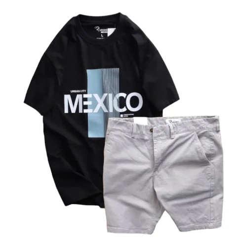 Set Bộ Nam Quần Short Kaki Rurumen Phối Áo Thun Cổ Tròn Big Size