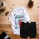 Set Bộ Nam Quần Short Kaki Rurumen Phối Áo Thun Cổ Tròn Big Size