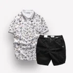 Set Bộ Nam Quần Short Kaki Túi Hộp Dây Rút Phối Áo Thun Nam Cổ Bẻ In Chữ MXO