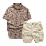 Set Bộ Nam Quần Short Kaki Túi Hộp Dây Rút Phối Áo Thun Nam Cổ Bẻ In Chữ MXO