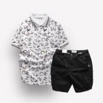 Set Bộ Nam Quần Short Kaki Túi Hộp Dây Rút Phối Áo Thun Nam Cổ Bẻ In Chữ MXO