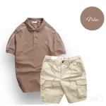 Set Bộ Nam Quần Short Kaki Túi Hộp Phối Áo Thun Cá Sấu Cổ Bẻ Viền Tay