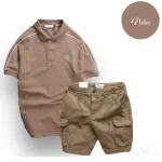 Set Bộ Nam Quần Short Kaki Túi Hộp Phối Áo Thun Cá Sấu Cổ Bẻ Viền Tay