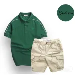 Set Bộ Nam Quần Short Kaki Túi Hộp Phối Áo Thun Cá Sấu Cổ Bẻ Viền Tay