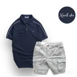 Set Bộ Nam Quần Short Kaki Túi Hộp Phối Áo Thun Cá Sấu Cổ Bẻ Viền Tay
