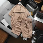 Set Bộ Nam - Quần Short Nam Phối Sọc 2 Bên Và Áo Thun Nam Cổ Tròn Phối Sọc Thêu Chữ Packhorse Trước Ngực (Size Từ M Đến XXL)