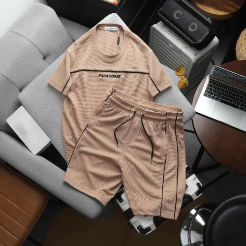 Set Bộ Nam - Quần Short Nam Phối Sọc 2 Bên Và Áo Thun Nam Cổ Tròn Phối Sọc Thêu Chữ Packhorse Trước Ngực (Size Từ M Đến XXL)
