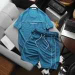 Set Bộ Nam - Quần Short Nam Phối Sọc 2 Bên Và Áo Thun Nam Cổ Tròn Phối Sọc Thêu Chữ Packhorse Trước Ngực (Size Từ M Đến XXL)