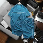 Set Bộ Nam - Quần Short Nam Phối Sọc 2 Bên Và Áo Thun Nam Cổ Tròn Phối Sọc Thêu Chữ Packhorse Trước Ngực (Size Từ M Đến XXL)