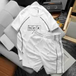 Set Bộ Nam Quần Short Phối Áo Thun Cổ Tròn Pack Hourse In Chữ Think Viền Sọc