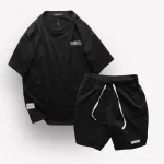 Set Bộ Nam Quần Short Phối Áo Thun Cổ Tròn Unisex In Chữ CLEGENDK Big Size 110kg
