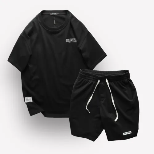 Set Bộ Nam Quần Short Phối Áo Thun Cổ Tròn Unisex In Chữ CLEGENDK Big Size 110kg