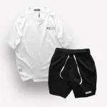 Set Bộ Nam Quần Short Phối Áo Thun Cổ Tròn Unisex In Chữ CLEGENDK Big Size 110kg