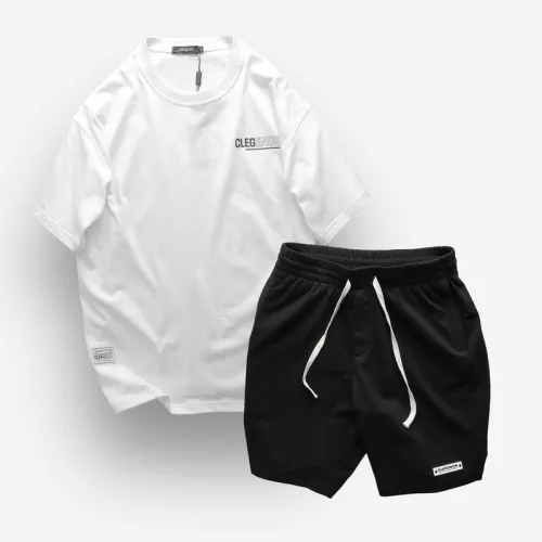 Set Bộ Nam Quần Short Phối Áo Thun Cổ Tròn Unisex In Chữ CLEGENDK Big Size 110kg