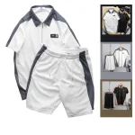 Set Bộ Nam Quần Short Thun Áo Cổ Bẻ Phối Tag Chữ R
