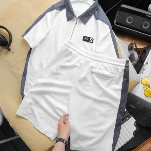 Set Bộ Nam Quần Short Thun Áo Cổ Bẻ Phối Tag Chữ R