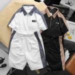 Set Bộ Nam Quần Short Thun Áo Cổ Bẻ Phối Tag Chữ R