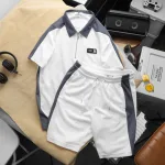 Set Bộ Nam Quần Short Thun Áo Cổ Bẻ Phối Tag Chữ R