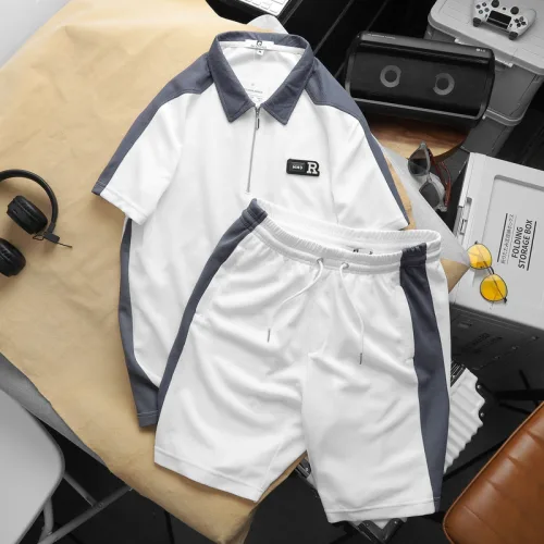 Set Bộ Nam Quần Short Thun Áo Cổ Bẻ Phối Tag Chữ R