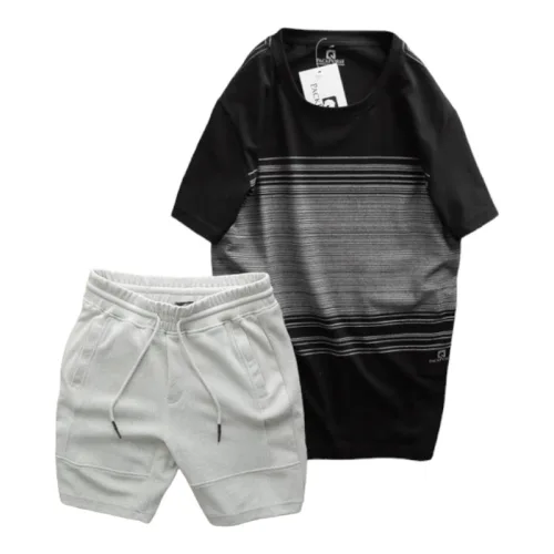 Set Bộ Nam Quần Short Thun Áo Cổ Tròn In Sọc Nhuyễn