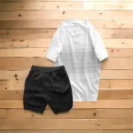 Set Bộ Nam Quần Short Thun Áo Cổ Tròn In Sọc Nhuyễn
