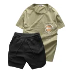 Set Bộ Nam Quần Short Thun Áo Thun Cổ Tròn Phối Túi In Hình