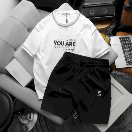 Set Bộ Nam Quần Short Thun Pack Horse Áo Thun Cổ Tròn In Chữ You Are Enough