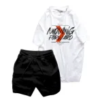 Set Bộ Nam Quần Short Thun Viên Sọc Ngang Phối Áo Cổ Tròn Rurumen Màu Trắng In Hình