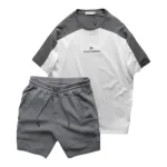 Set Bộ Nam Quần Short Thun Viền Sọc Phối Áo Thun Cổ Tròn Ovesize Thêu Chữ Pack Horse