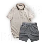 Set Bộ Nam Quần Short Thun Viền Sọc Phối Áo Thun Polo Cổ Bẻ Thêu Chữ G