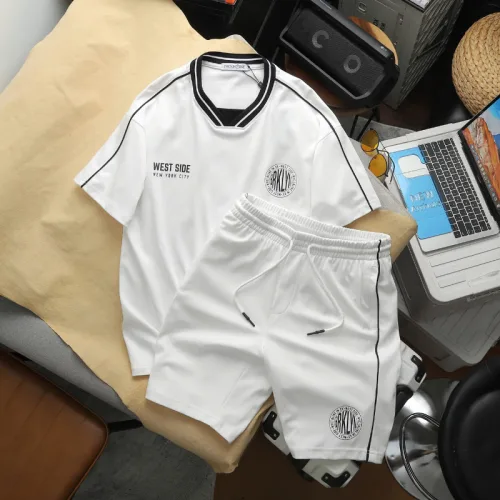 Set Bộ Nam - Set Bộ Áo Thun Nam Cổ Tròn In Logo Trước Ngực & Quần Short Phối Sọc Đen Trẻ Trung Bigsize