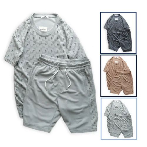Set Bộ Nam Quần Short Áo Tay Ngắn In Logo Chìm Cao Cấp