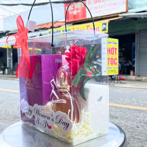 Set Giỏ Quà Tặng Nước Hoa Nữ Charme Love Mademoiselle 100ml - Túi Trong Vuông Có Đèn Đom Đóm Lót Giấy Rơm Thắt Nơ Xinh Xắn Nhiều Màu